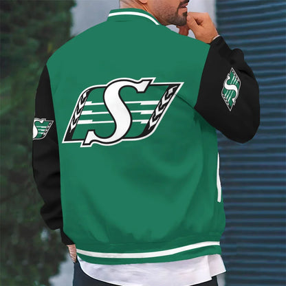 [FAN EXCLUSIVE] NEW CUSTOMIZED CFL08 SSK SASKATCHEWAN ROUGHRIDERS BASEBALL JACKET & SATIN VARSITY JACKET