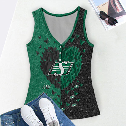 [FAN EXCLUSIVE] NEW CUSTOMIZED CFL08 SSK SASKATCHEWAN ROUGHRIDERS WOMEN'S V-NECK TANK TOP