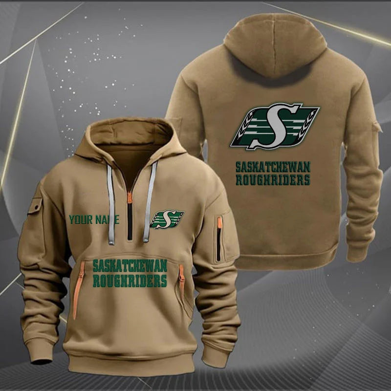 [FAN EXCLUSIVE] NEW CUSTOMIZED CFL08 SSK SASKATCHEWAN ROUGHRIDERS MUTICOLOR QUARTER ZIP HOODIE