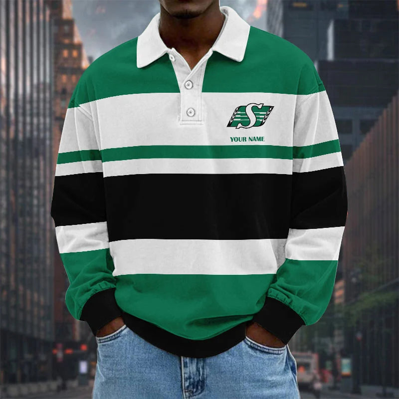 [FAN EXCLUSIVE] NEW CUSTOMIZED CFL08 SSK SASKATCHEWAN ROUGHRIDERS LONG SLEEVE POLO