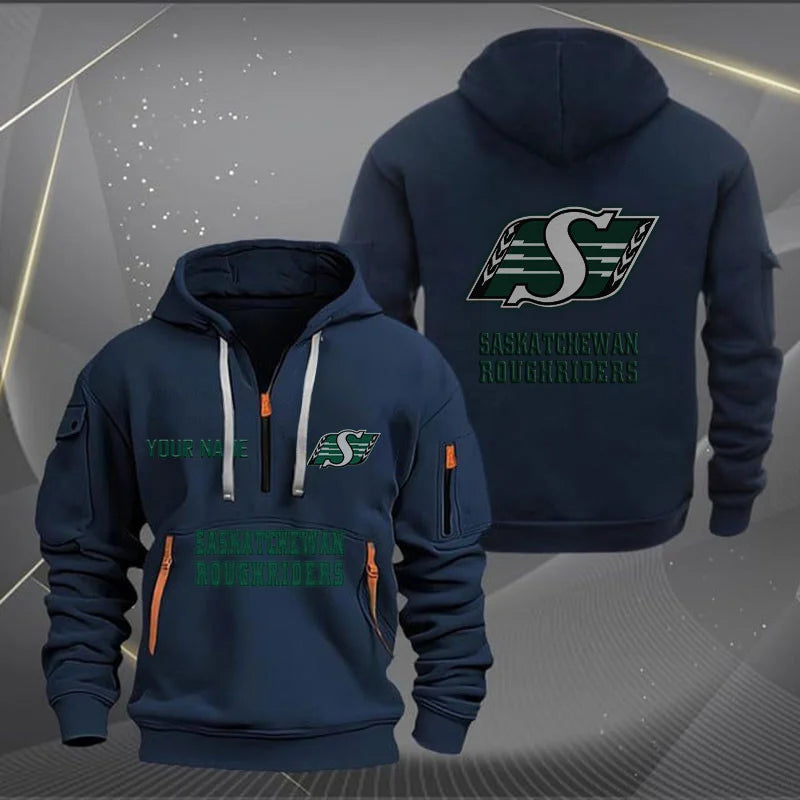 [FAN EXCLUSIVE] NEW CUSTOMIZED CFL08 SSK SASKATCHEWAN ROUGHRIDERS MUTICOLOR QUARTER ZIP HOODIE