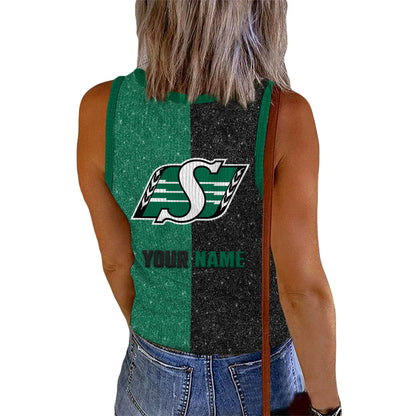 [FAN EXCLUSIVE] NEW CUSTOMIZED CFL08 SSK SASKATCHEWAN ROUGHRIDERS WOMEN'S V-NECK TANK TOP