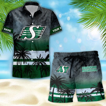 [FAN EXCLUSIVE] NEW CUSTOMIZED CFL08 SSK SASKATCHEWAN ROUGHRIDERS HAWAIIAN SHIRT & SHORTS SET