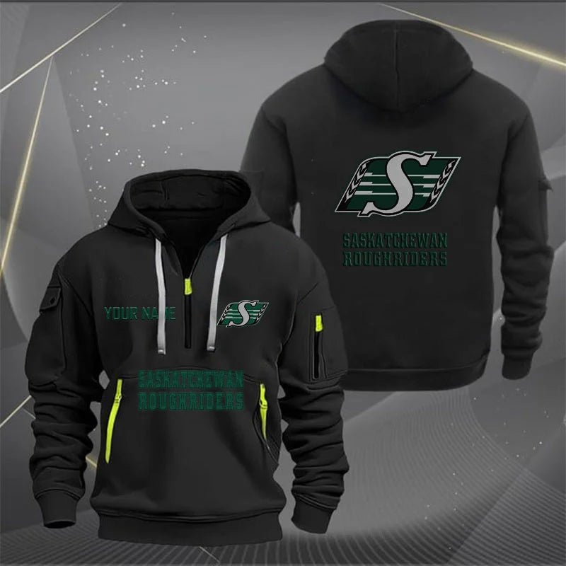[FAN EXCLUSIVE] NEW CUSTOMIZED CFL08 SSK SASKATCHEWAN ROUGHRIDERS MUTICOLOR QUARTER ZIP HOODIE