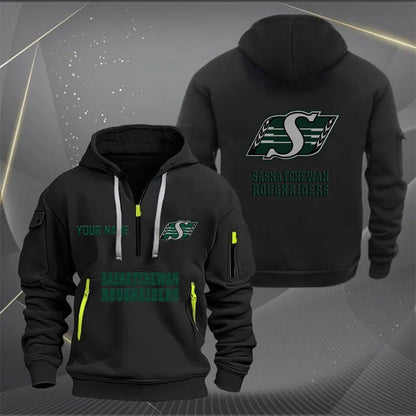 [FAN EXCLUSIVE] NEW CUSTOMIZED CFL08 SSK SASKATCHEWAN ROUGHRIDERS MUTICOLOR QUARTER ZIP HOODIE