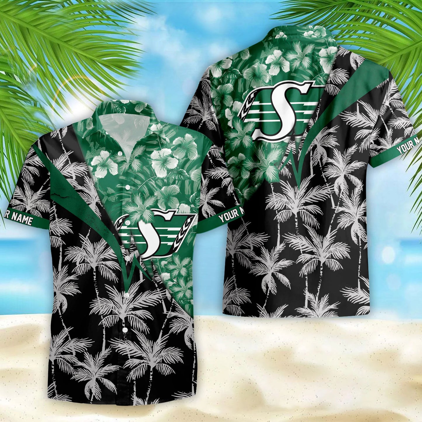 [FAN EXCLUSIVE] NEW CUSTOMIZED CFL08 SSK SASKATCHEWAN ROUGHRIDERS UNISEX HAWAIIAN SHIRT