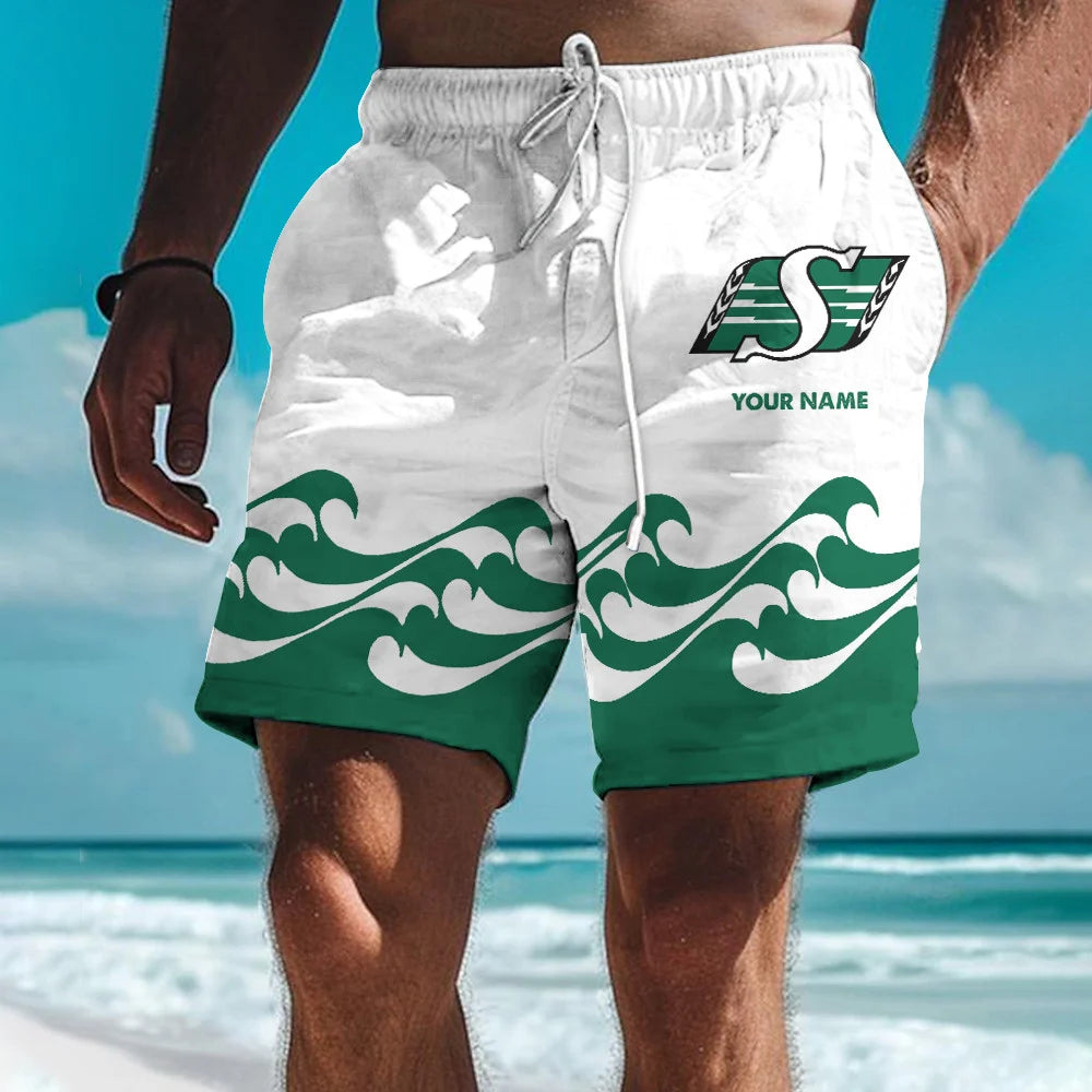 [FAN EXCLUSIVE] NEW CUSTOMIZED CFL08 SSK SASKATCHEWAN ROUGHRIDERS SHORT PANTS