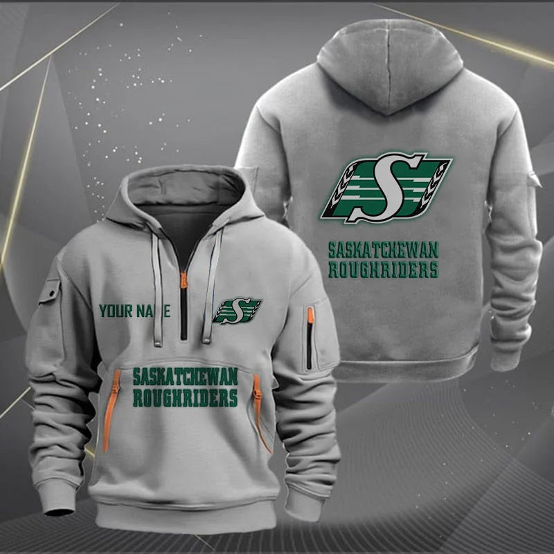 [FAN EXCLUSIVE] NEW CUSTOMIZED CFL08 SSK SASKATCHEWAN ROUGHRIDERS MUTICOLOR QUARTER ZIP HOODIE