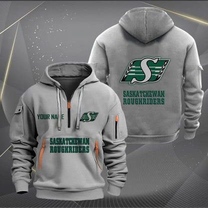 [FAN EXCLUSIVE] NEW CUSTOMIZED CFL08 SSK SASKATCHEWAN ROUGHRIDERS MUTICOLOR QUARTER ZIP HOODIE