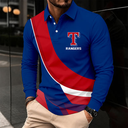 [FLASH SALE] NEW CUSTOMIZED MLB08 TRS TEXAS RANGERS MEN'S LONG SLEEVE POLO