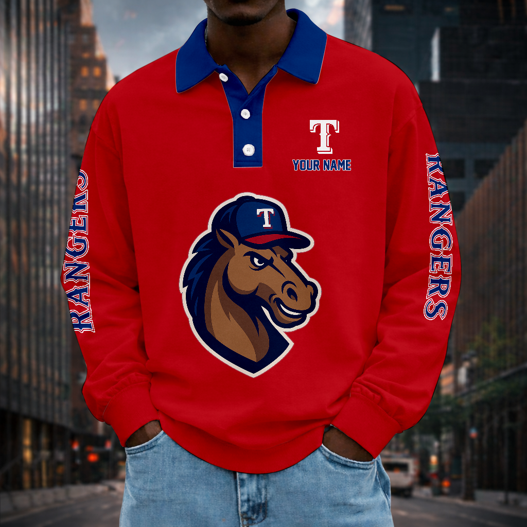 LIMITED EDITION - NEW CUSTOMIZED MLB08 TRS TEXAS RANGERS MEN LONG SLEEVE POLO