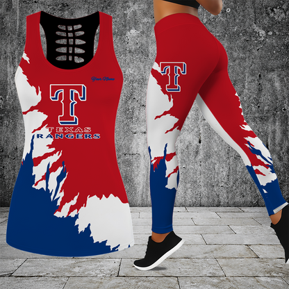 [FLASH SALE] NEW CUSTOMIZED MLB08 TRS TEXAS RANGERS HOLLOW TANK TOP & LEGGINGS SET