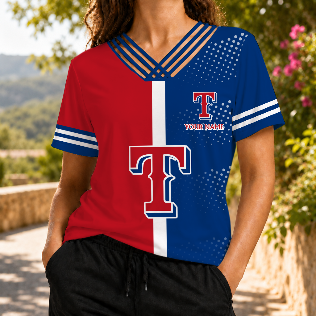 LIMITED EDITION - NEW CUSTOMIZED MLB08 TRS TEXAS RANGERS V-NECK SHIRT