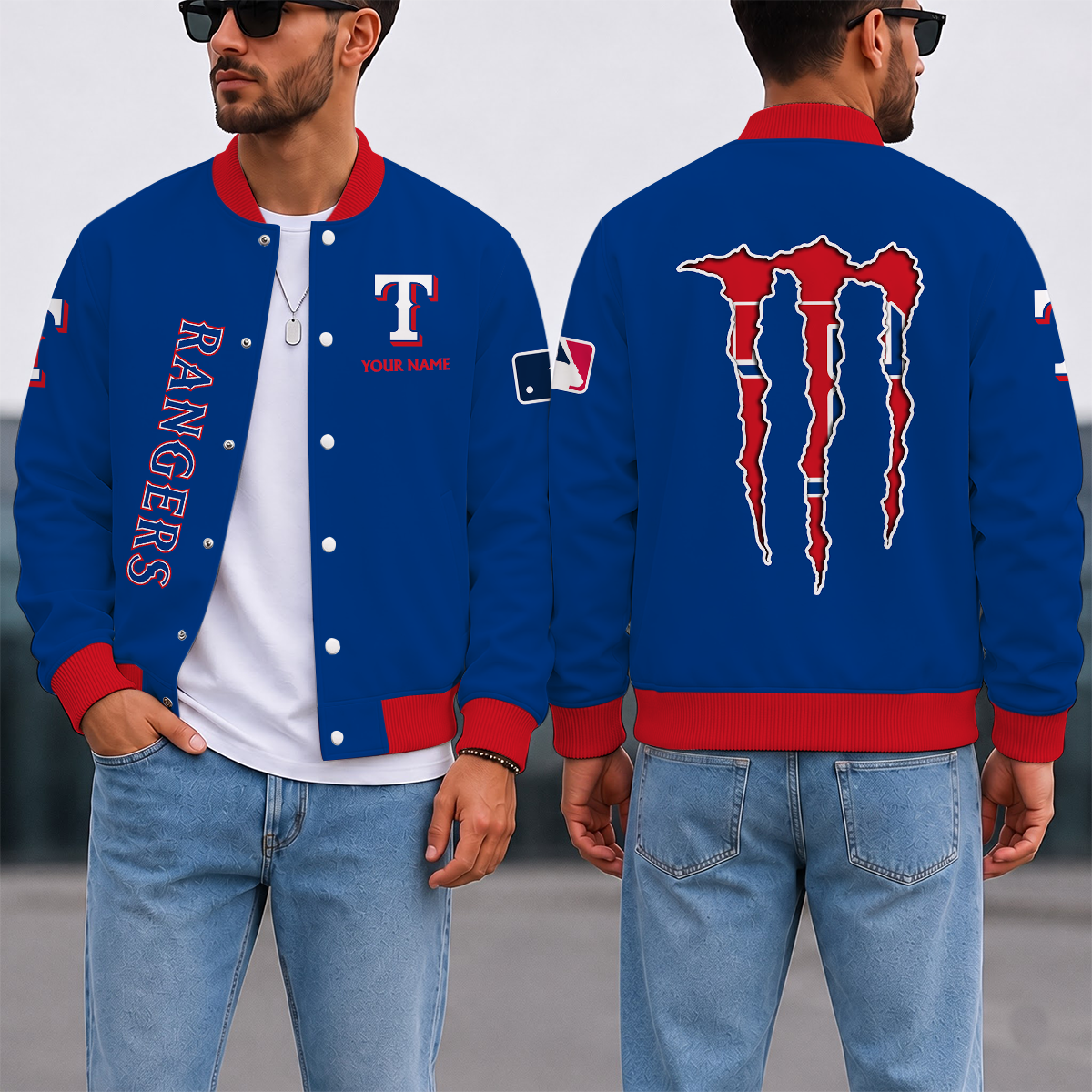 SPECIAL EDITION - NEW CUSTOMIZED MLB08 TRS TEXAS RANGERS SATIN VARSITY & BASEBALL JACKET