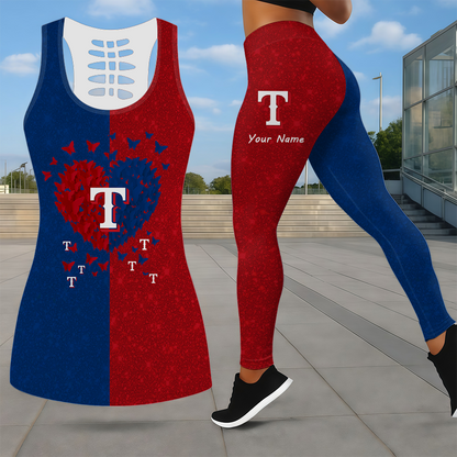 LIMITED EDITION - NEW CUSTOMIZED MLB08 TRS TEXAS RANGERS LEGGINGS & HOLLOW TANK TOP SET