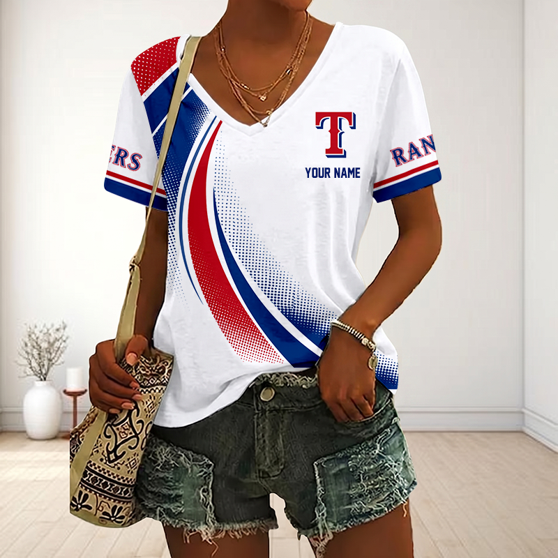 LIMITED EDITION - NEW CUSTOMIZED MLB08 TRS TEXAS RANGERS V-NECK FEMALE SHIRT