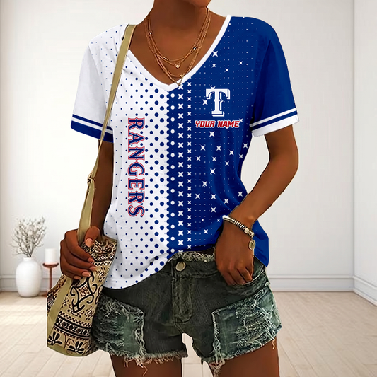 LIMITED EDITION - NEW CUSTOMIZED MLB08 TRS TEXAS RANGERS V-NECK FEMALE SHIRT