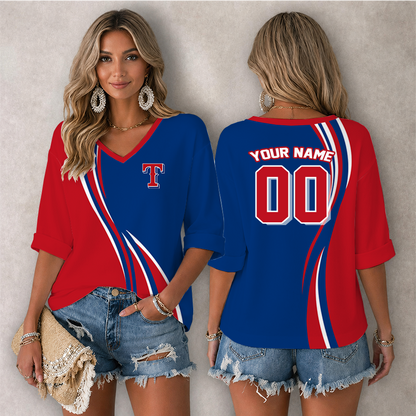 LIMITED EDITION - NEW CUSTOMIZED MLB08 TRS TEXAS RANGERS WOMEN'S HEART V-NECK LONG SLEEVE SHIRT