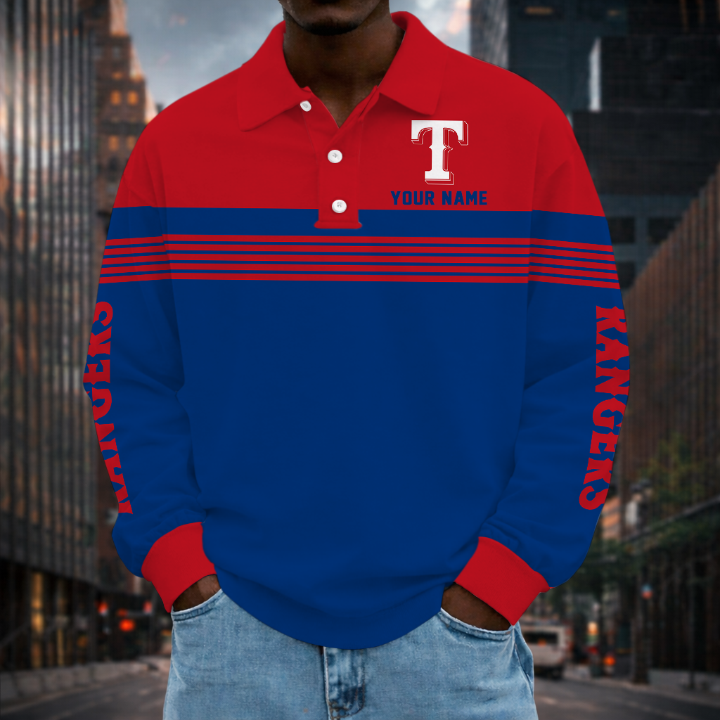 SPECIAL EDITION - NEW CUSTOMIZED MLB08 TRS TEXAS RANGERS MEN'S LONG SLEEVE POLO