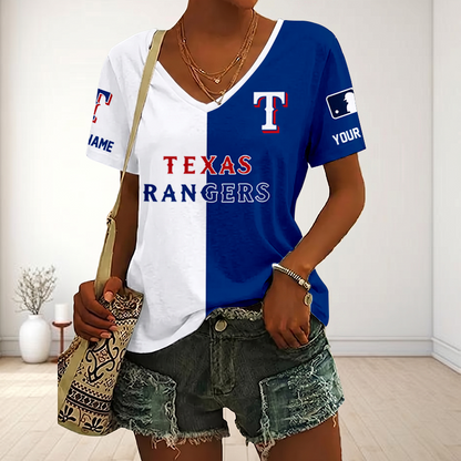SPECIAL EDITION - NEW CUSTOMIZED MLB08 TRS TEXAS RANGERS V-NECK FEMALE SHIRT