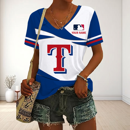 LIMITED EDITION - NEW CUSTOMIZED MLB08 TRS TEXAS RANGERS V-NECK FEMALE SHIRT