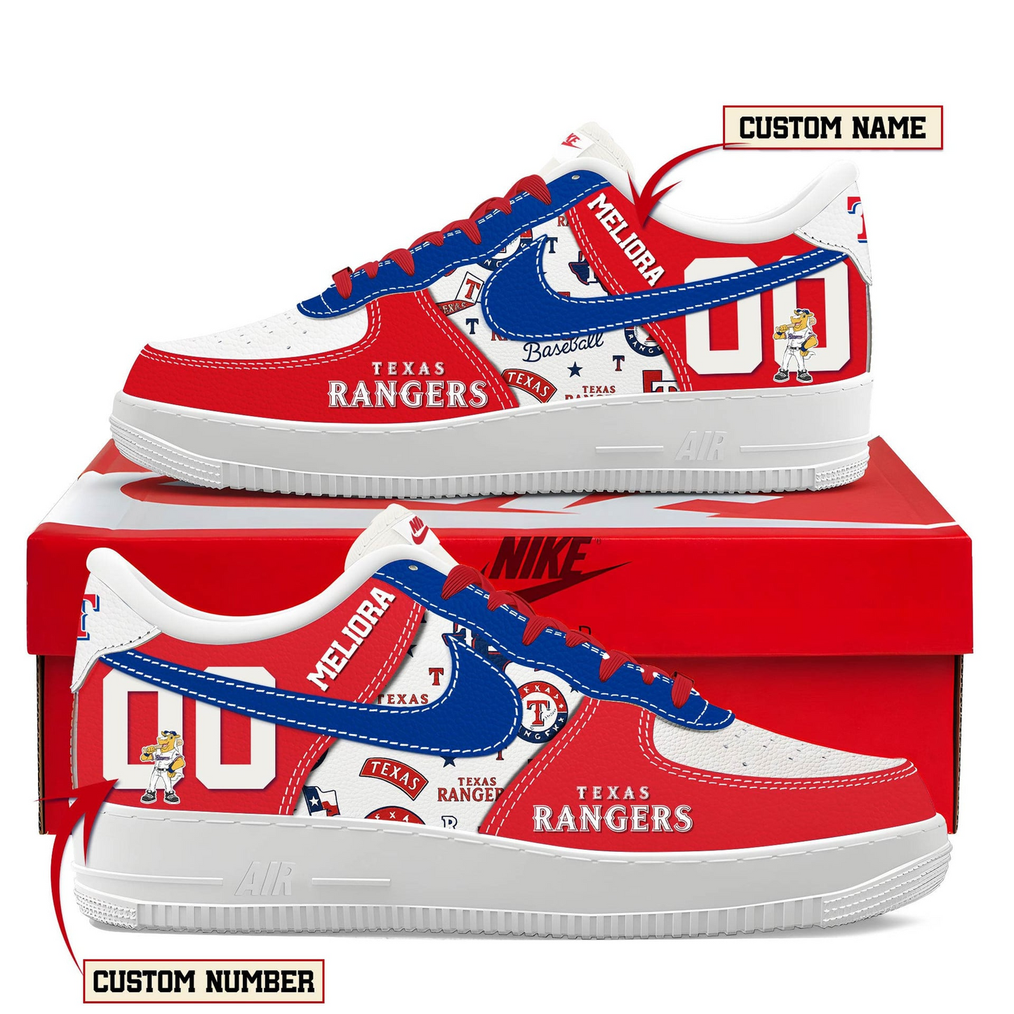 LIMITED EDITION - NEW CUSTOMIZED MLB08 TRS TEXAS RANGERS AF1 SHOES