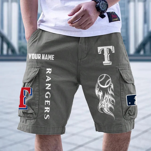 [FLASH SALE] NEW CUSTOMIZED MLB08 TRS TEXAS RANGERS MEN'S CARGO SHORTS