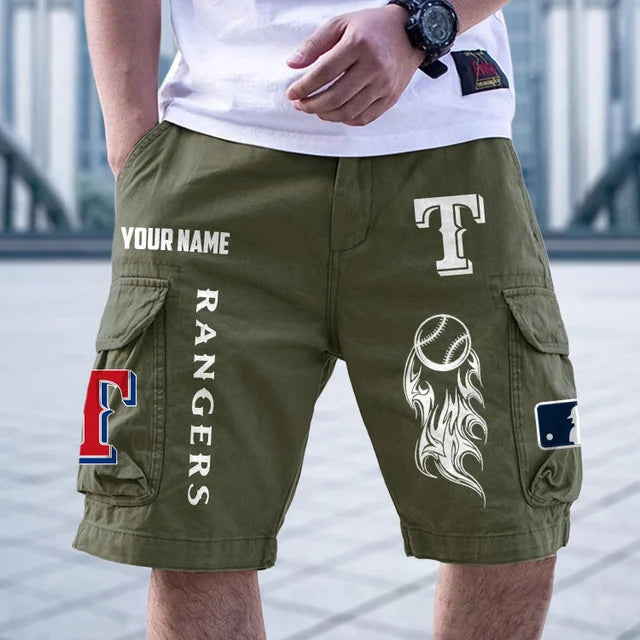 [FLASH SALE] NEW CUSTOMIZED MLB08 TRS TEXAS RANGERS MEN'S CARGO SHORTS