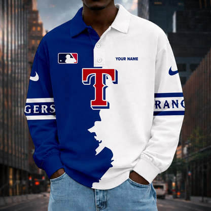 LIMITED EDITION - NEW CUSTOMIZED MLB08 TRS TEXAS RANGERS MEN LONG SLEEVE POLO