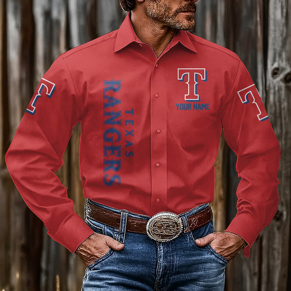 LIMITED EDITION - NEW CUSTOMIZED MLB08 TRS TEXAS RANGERS MEN'S LONG SLEEVE BUTTON-UP SHIRT