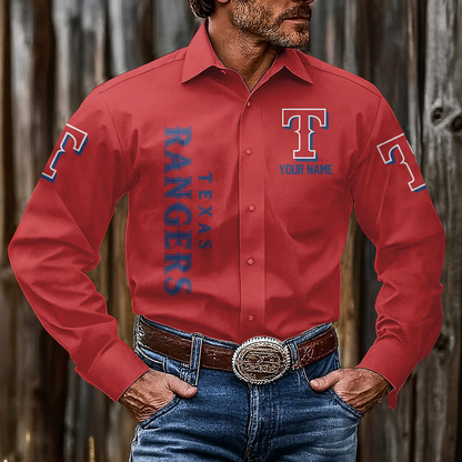 LIMITED EDITION - NEW CUSTOMIZED MLB08 TRS TEXAS RANGERS MEN'S LONG SLEEVE BUTTON-UP SHIRT