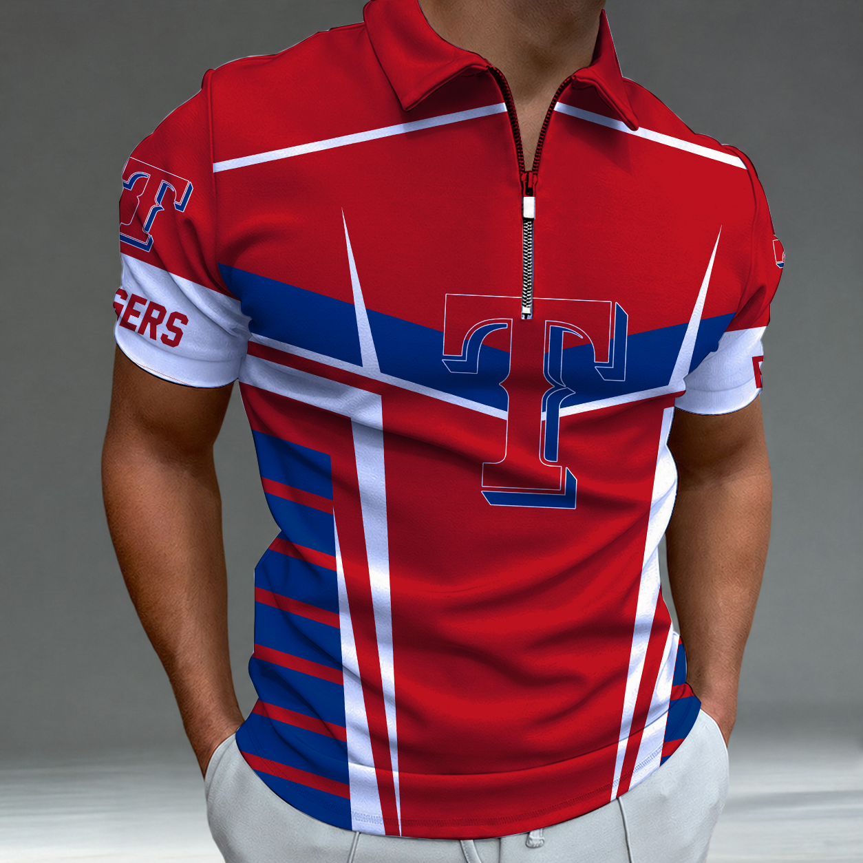 LIMITED EDITION - NEW CUSTOMIZED MLB08 TRS TEXAS RANGERS ZIP POLO SHIRT