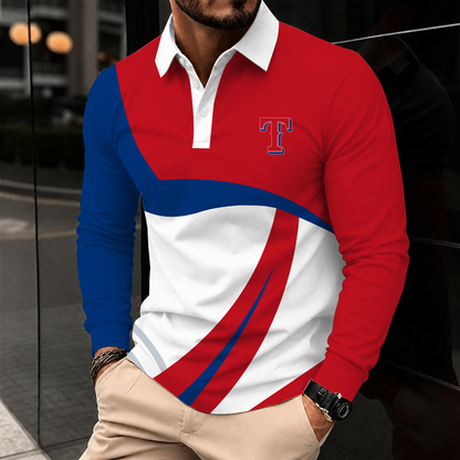 [FLASH SALE] NEW CUSTOMIZED MLB08 TRS TEXAS RANGERS MEN'S LONG SLEEVE POLO