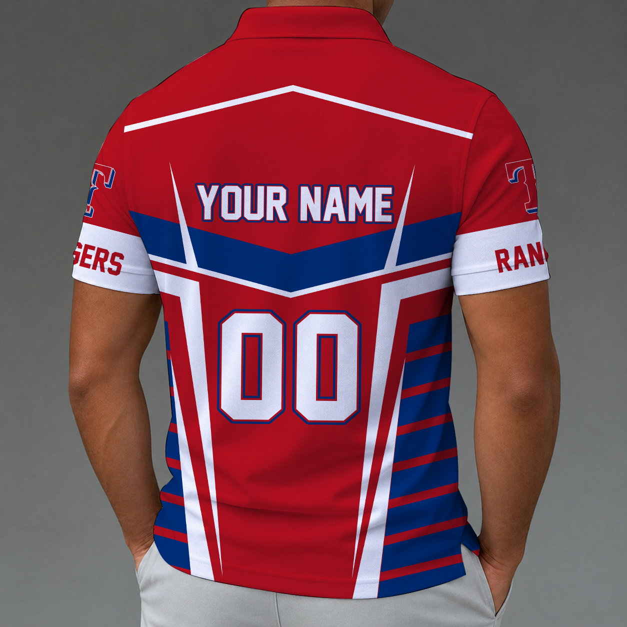 LIMITED EDITION - NEW CUSTOMIZED MLB08 TRS TEXAS RANGERS ZIP POLO SHIRT