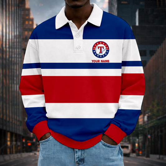 LIMITED EDITION - NEW CUSTOMIZED MLB08 TRS TEXAS RANGERS MEN LONG SLEEVE POLO