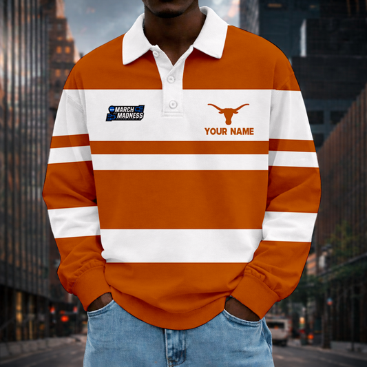 LIMITED EDITION - NEW CUSTOMIZED NCAA MAM08 TXL TEXAS LONGHORNS UNISEX LONG SLEEVE POLO