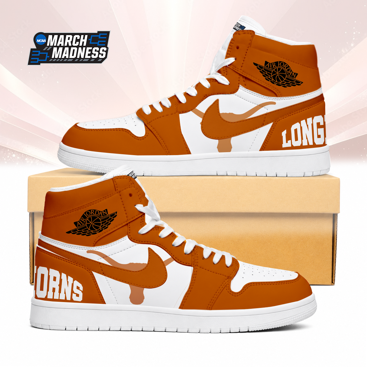 LIMITED EDITION - NEW CUSTOMIZED NCAA MAM08 TXL TEXAS LONGHORNS AIR JORDAN SNEAKERS