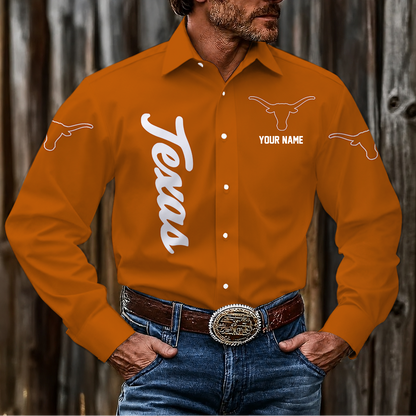 EXCLUSIVE EDITION - NEW CUSTOMIZED NCAA MAM08 TXL TEXAS LONGHORNS MEN'S LONG SLEEVE BUTTON-UP SHIRT