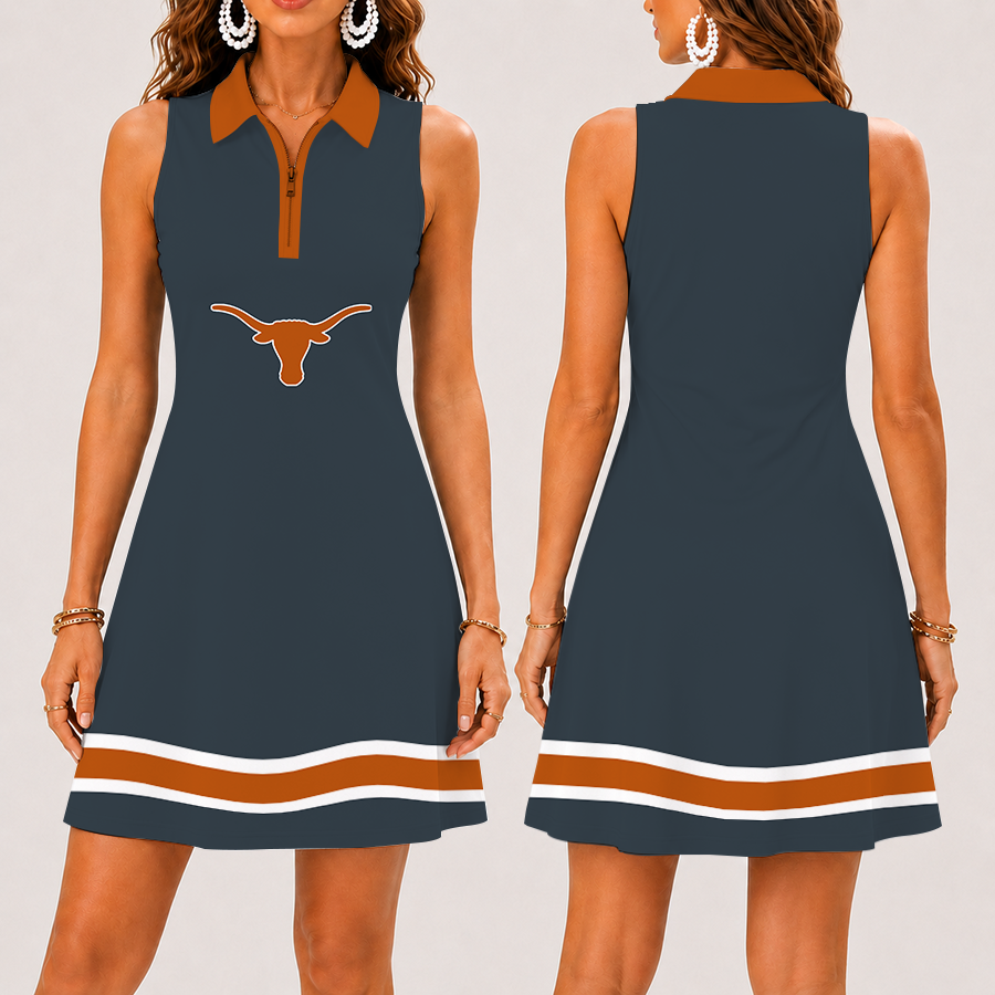 [FAN FAVORITE] NEW CUSTOMIZED NCAA MAM08 TXL TEXAS LONGHORNS STRAPPY WOMEN'S ZIP SLEEVELESS POLO DRESS