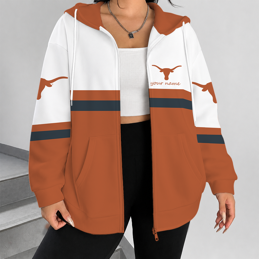 [FAN FAVORITE] NEW CUSTOMIZED NCAA MAM08 TXL TEXAS LONGHORNS STRAPPY ZIP HOODIE