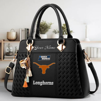 LIMITED EDITION - NEW CUSTOMIZED NCAA MAM08 TXL TEXAS LONGHORNS ZIP HANDBAG MULTICOLOR