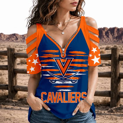 [FAN FAVORITE] NEW CUSTOMIZED NCAA CFH08 VIC VIRGINIA CAVALIERS STRAPPY COLD-SHOULDER TOP