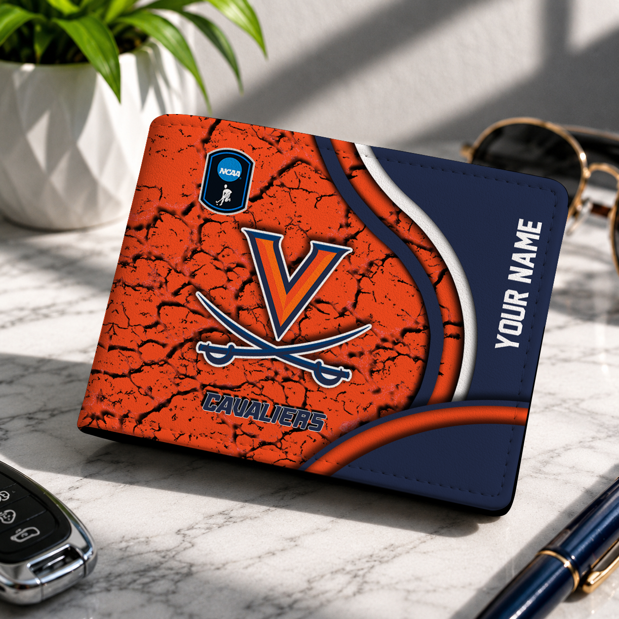 VIRAL EDITION - NEW CUSTOMIZED NCAA CFH08 VIC VIRGINIA CAVALIERS LEATHER WALLET
