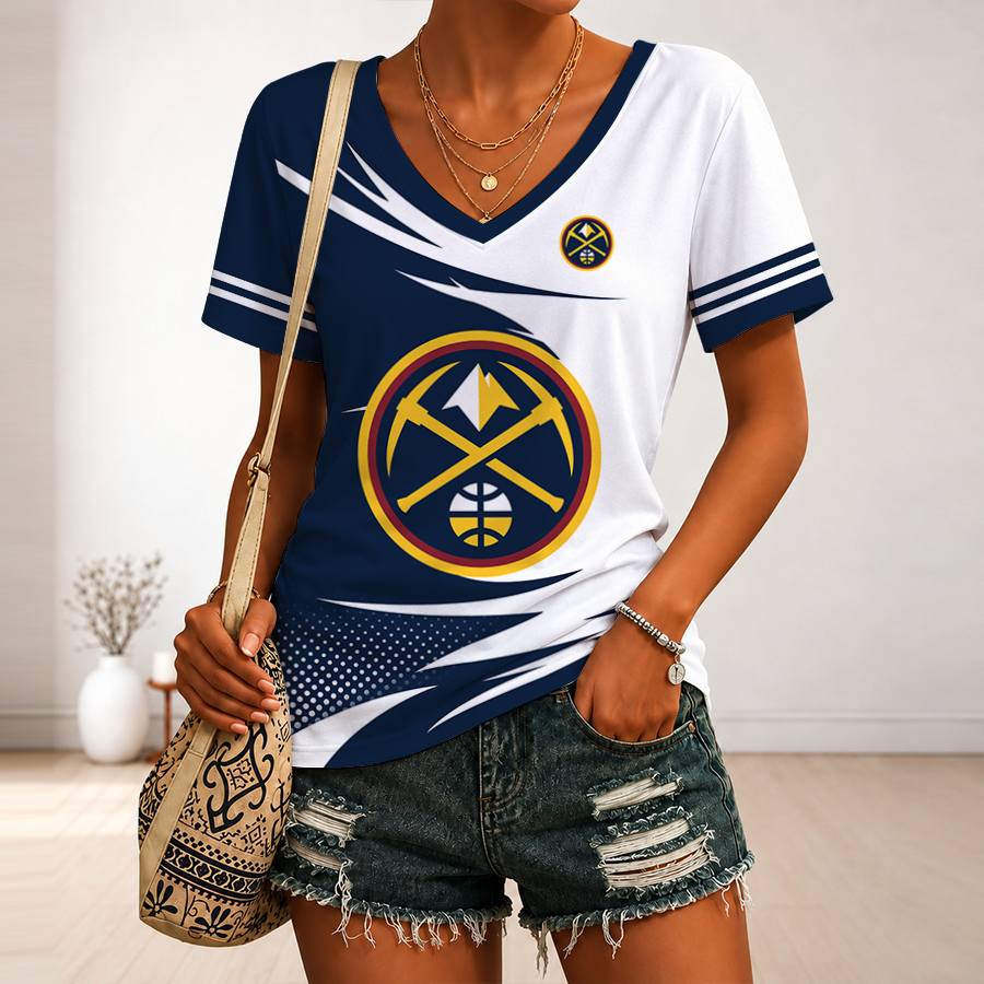 LIMITED EDITION - NEW CUSTOMIZED NBA08 DNU DENVER NUGGETS V-NECK FEMALE SHIRT