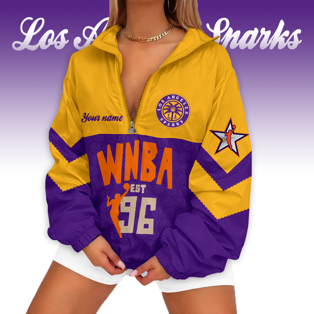 LIMITED EDITION - NEW CUSTOMIZED WNBA08 LAS LA SPARKS V-NECK ZIPPER SWEATSHIRT JACKET
