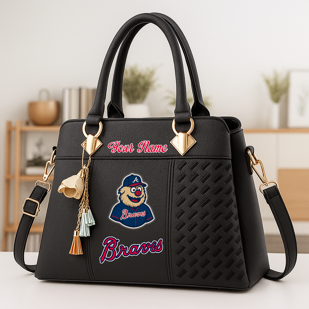 LIMITED EDITION - NEW CUSTOMIZED MLB09 ABS ATLANTA BRAVES ZIP HANDBAG MULTICOLOR