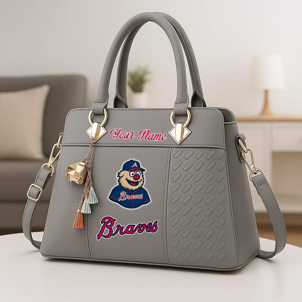 LIMITED EDITION - NEW CUSTOMIZED MLB09 ABS ATLANTA BRAVES ZIP HANDBAG MULTICOLOR