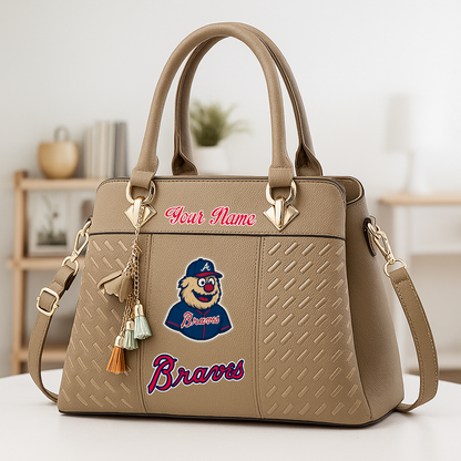 LIMITED EDITION - NEW CUSTOMIZED MLB09 ABS ATLANTA BRAVES ZIP HANDBAG MULTICOLOR