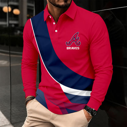 [FLASH SALE] NEW CUSTOMIZED MLB09 ABS ATLANTA BRAVES MEN'S LONG SLEEVE POLO