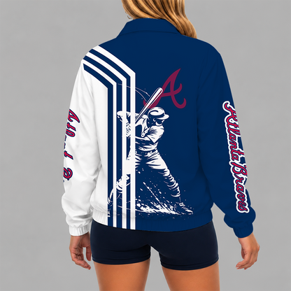 [FLASH SALE] NEW CUSTOMIZED MLB09 ABS ATLANTA BRAVES V-NECK ZIPPER SWEATSHIRT JACKET
